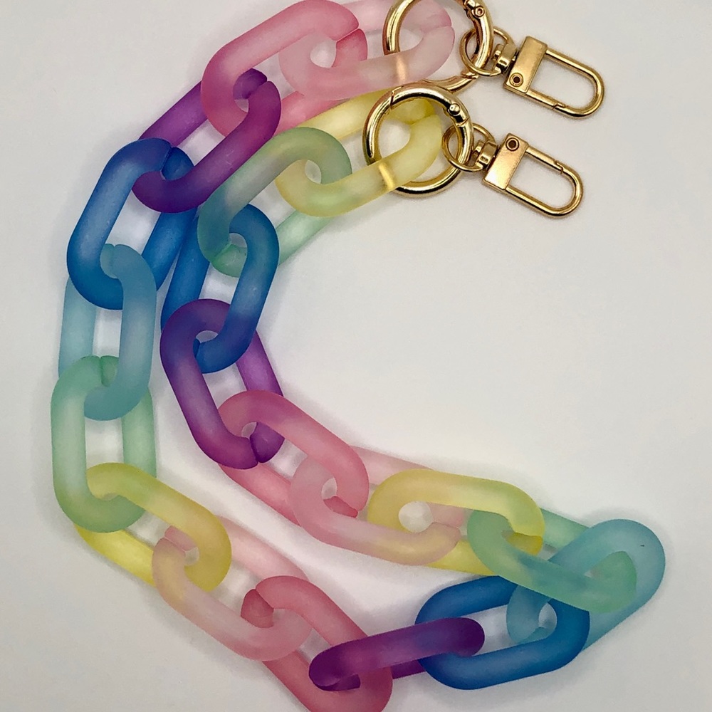 Frosted acrylic rainbow colours chunky chain link strap, gold hardware